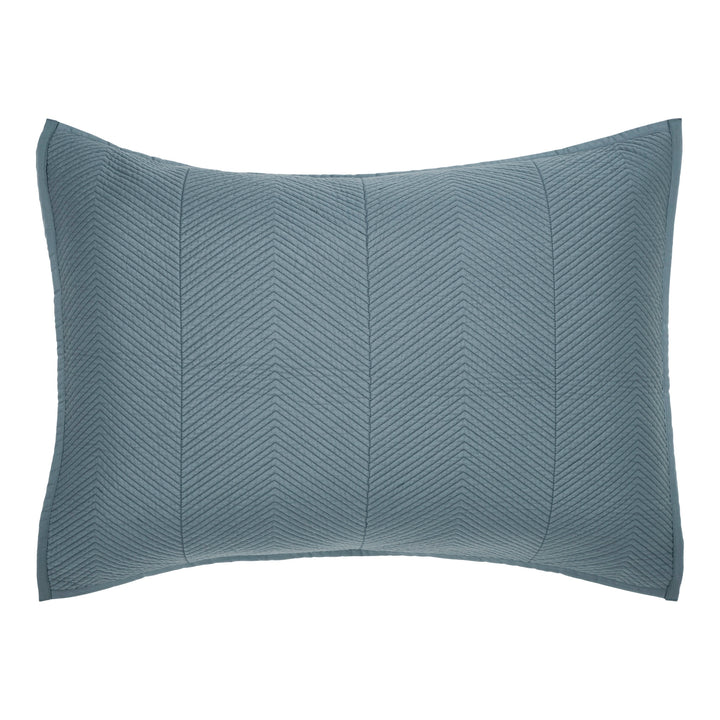 SS-261-2026_1|Stylish teal quilted pillow sham featuring a modern chevron pattern. Perfect for a contemporary bedroom update, soft and inviting.
