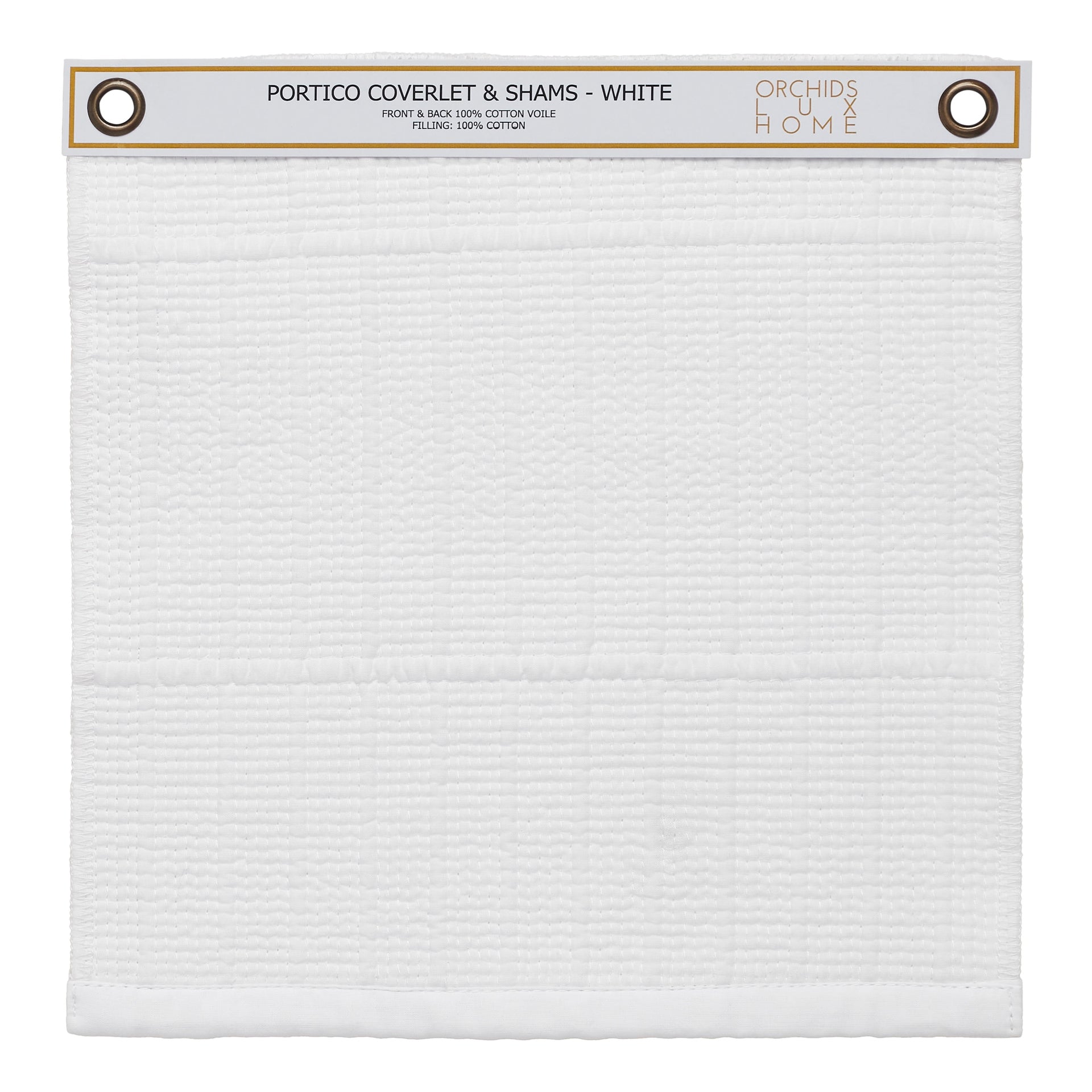 SWT-268-1010_1|White Portico coverlet & shams individual swatch, 100% cotton voile and border with subtle texture, crisp look.