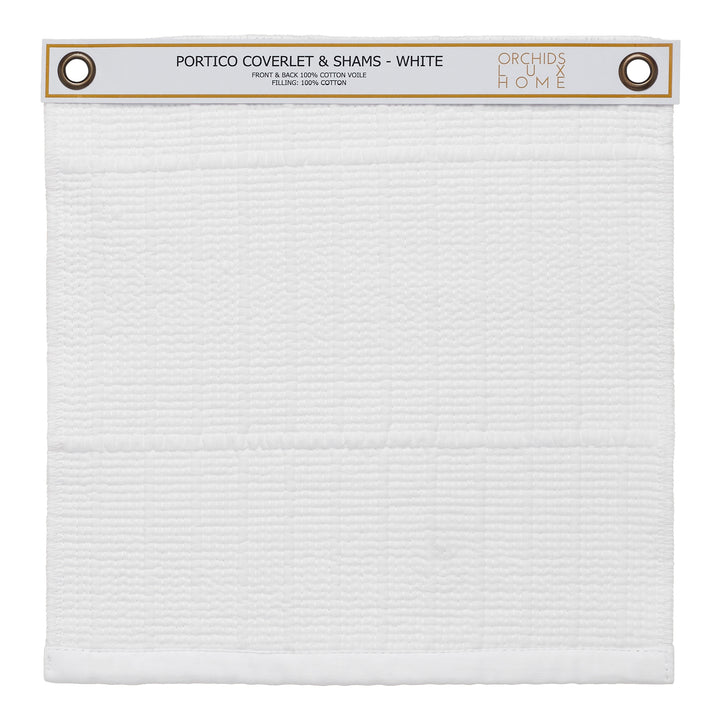SWT-268-1010_1|White Portico coverlet & shams individual swatch, 100% cotton voile and border with subtle texture, crisp look.