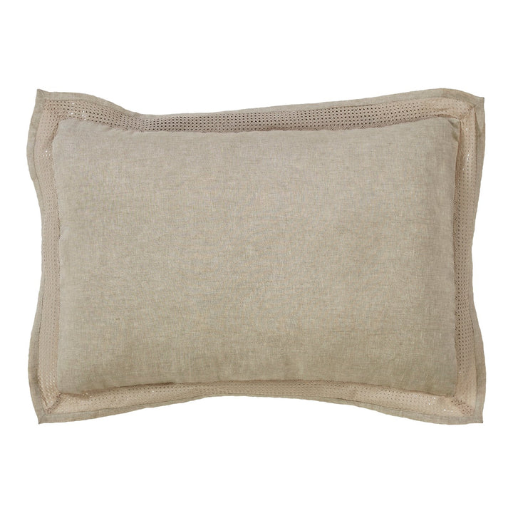 SS-021-2026_1|Elegant beige linen-look duvet cover featuring a sophisticated patterned border. Ideal for serene, stylish bedroom aesthetics.
