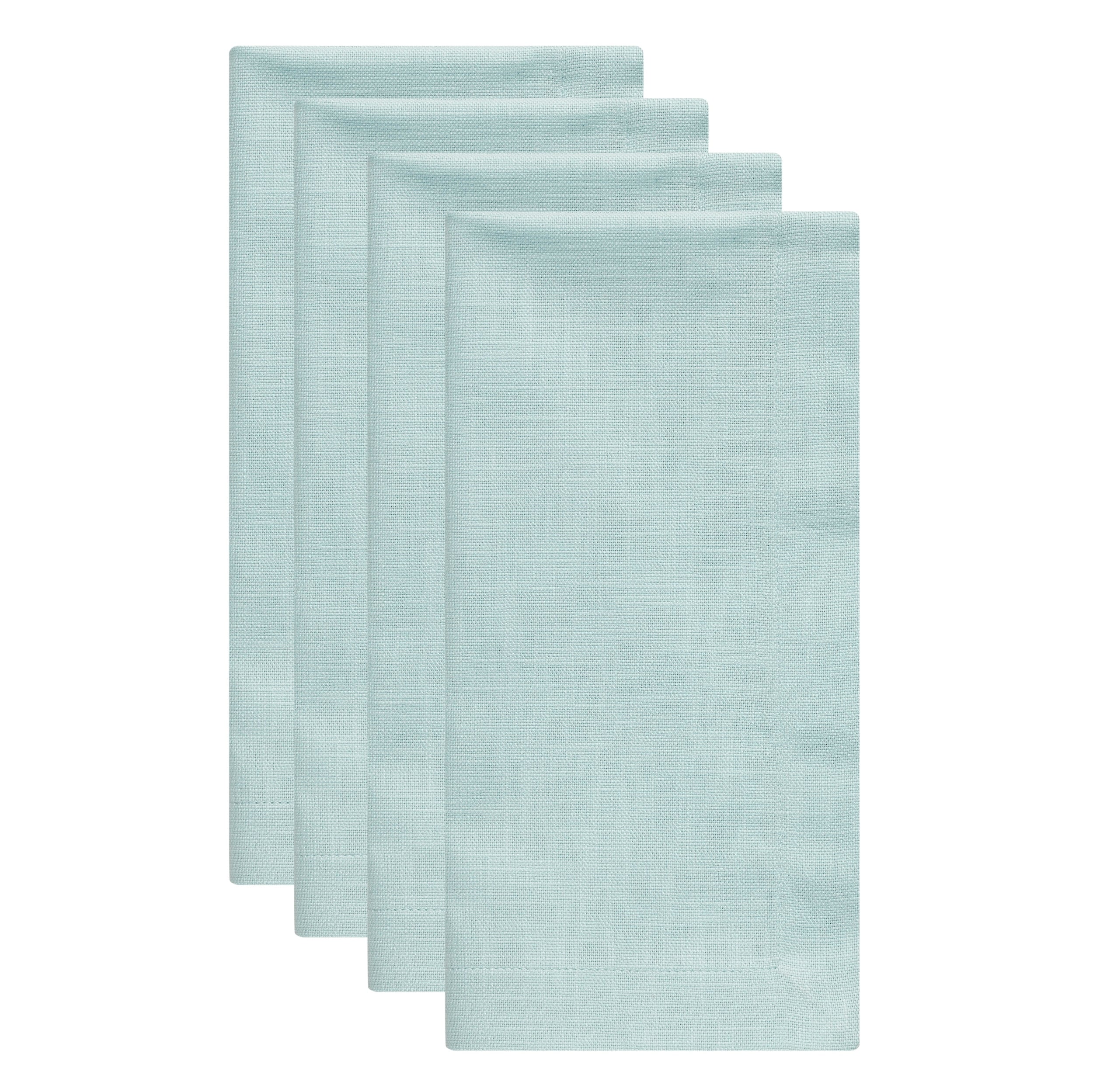 NP-4803-2020_2|Set of four folded aqua blue linen-blend napkins for elegant dining. Versatile, reusable fabric napkins for everyday table decor.