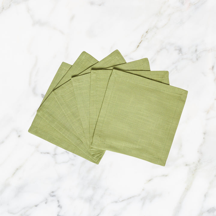 CNP-4905-66_1|Set of 6 light green fabric dinner napkins, woven texture, perfect reusable cloth table linens for dining and events.