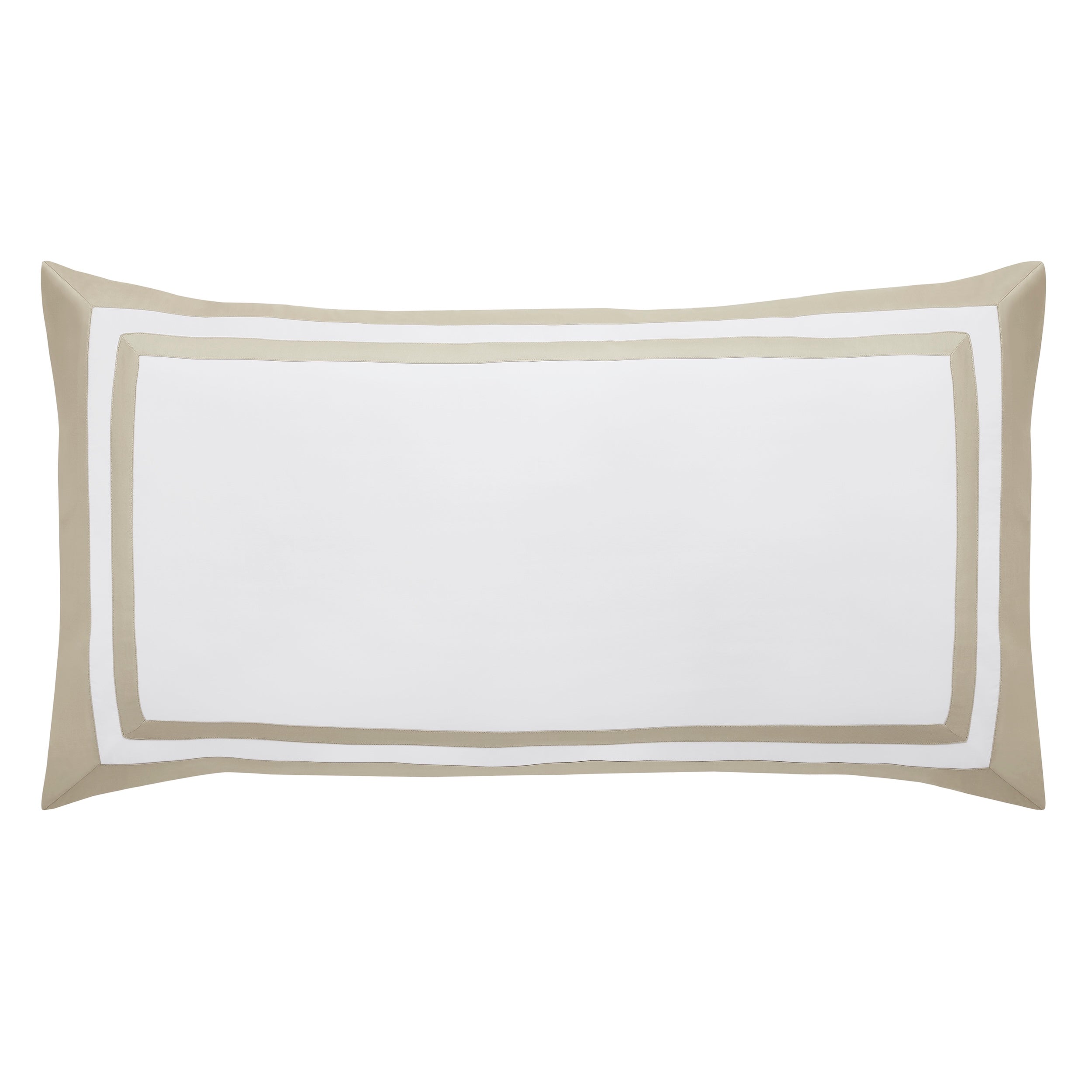 KS-066-2036_1|Luxury white duvet cover with elegant double beige border trim, perfect for a sophisticated bedroom aesthetic, soft and durable fabric.
