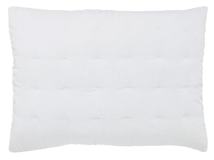 SS-353-2026_1|White quilted bed sham, classic and clean with subtle tufted square stitching. Perfect for minimalist bedroom decor and comfort.