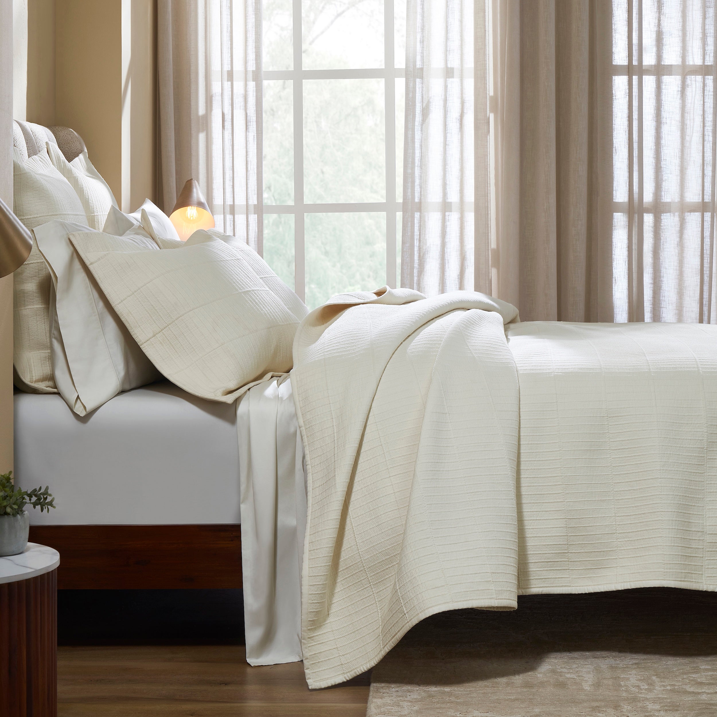 CL-271-11096_3|Elegant cream textured coverlet, soft quilted bedding for a modern bedroom. Neutral tone, comfortable, stylish bed linens.