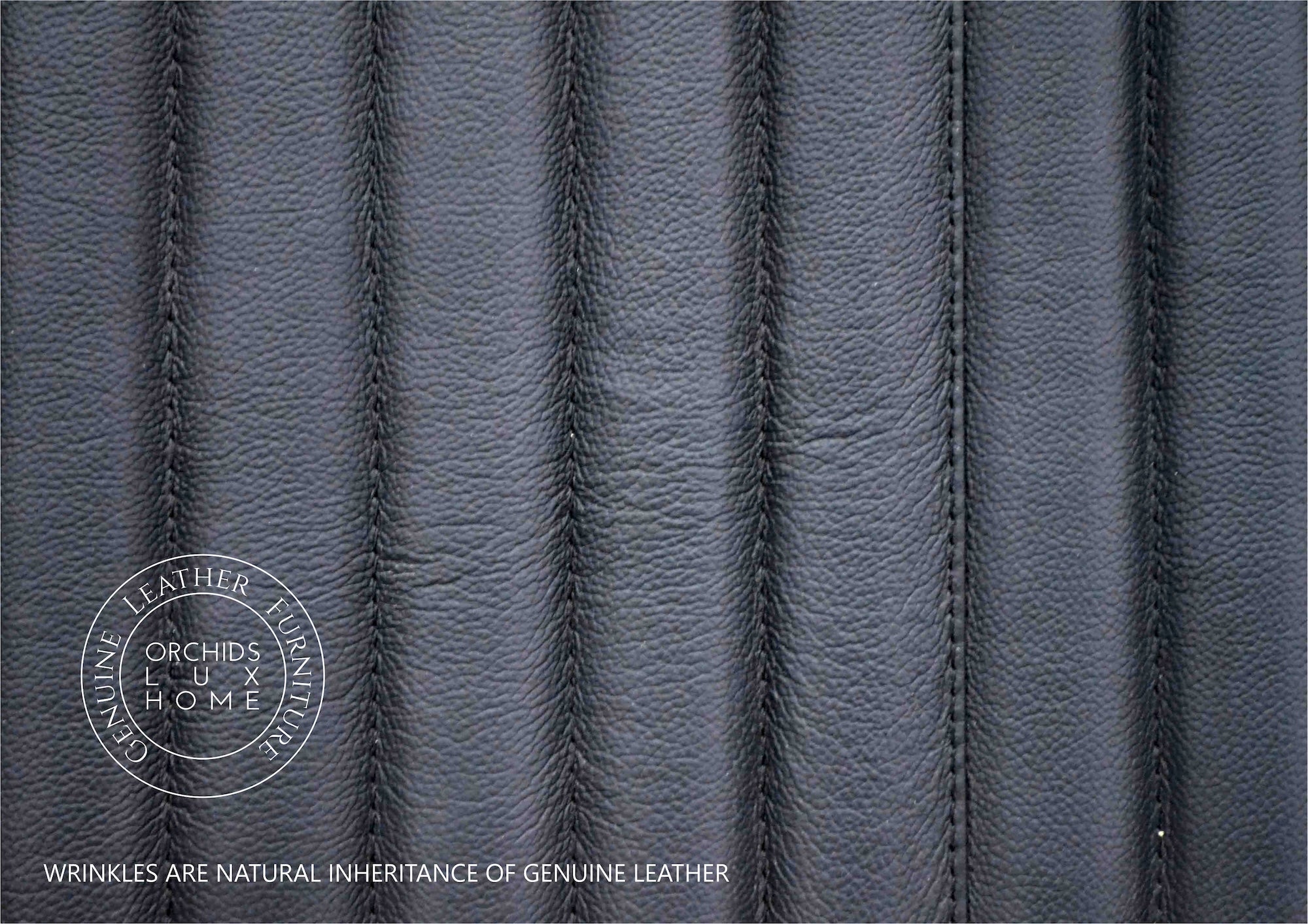 SWT-5202-4.4_1|Luxurious genuine dark grey leather upholstery with elegant vertical channel quilting, adding texture to furniture.