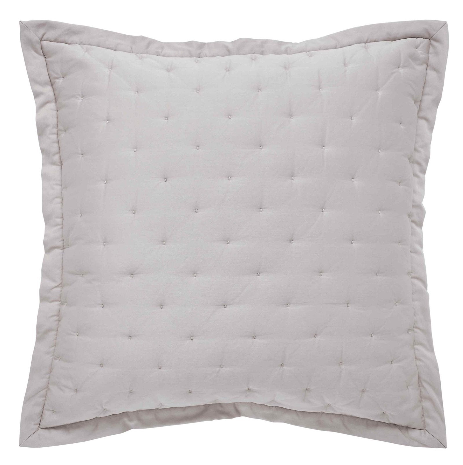ES-350-2626_1|Soft light grey square quilted pillow with elegant tufted details, offering both comfort and stylish texture.