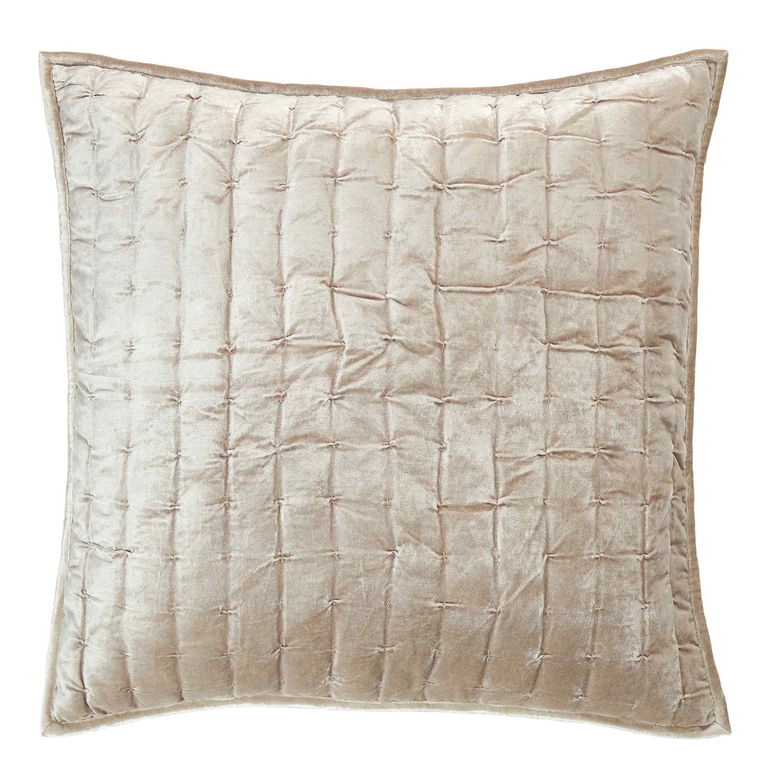 ES-312-2626_1|Champagne velvet square quilted pillow sham featuring a textured grid pattern, ideal for elegant beds.