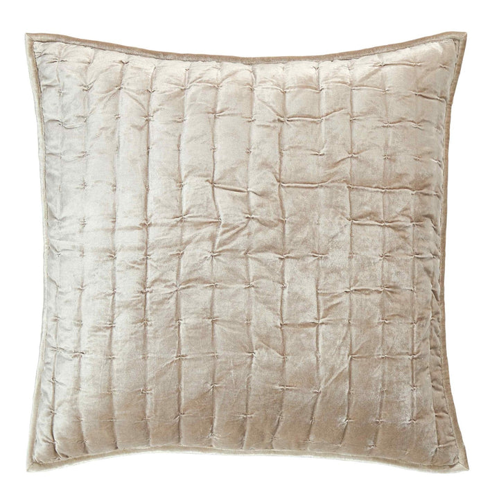 ES-312-2626_1|Champagne velvet square quilted pillow sham featuring a textured grid pattern, ideal for elegant beds.