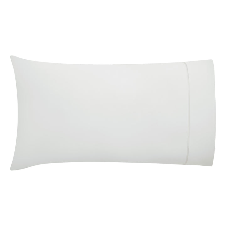ASP-545-2032_7|Single white 100% cotton pillowcase, standard size, with a horizontal plain stitched hem border on one side.
