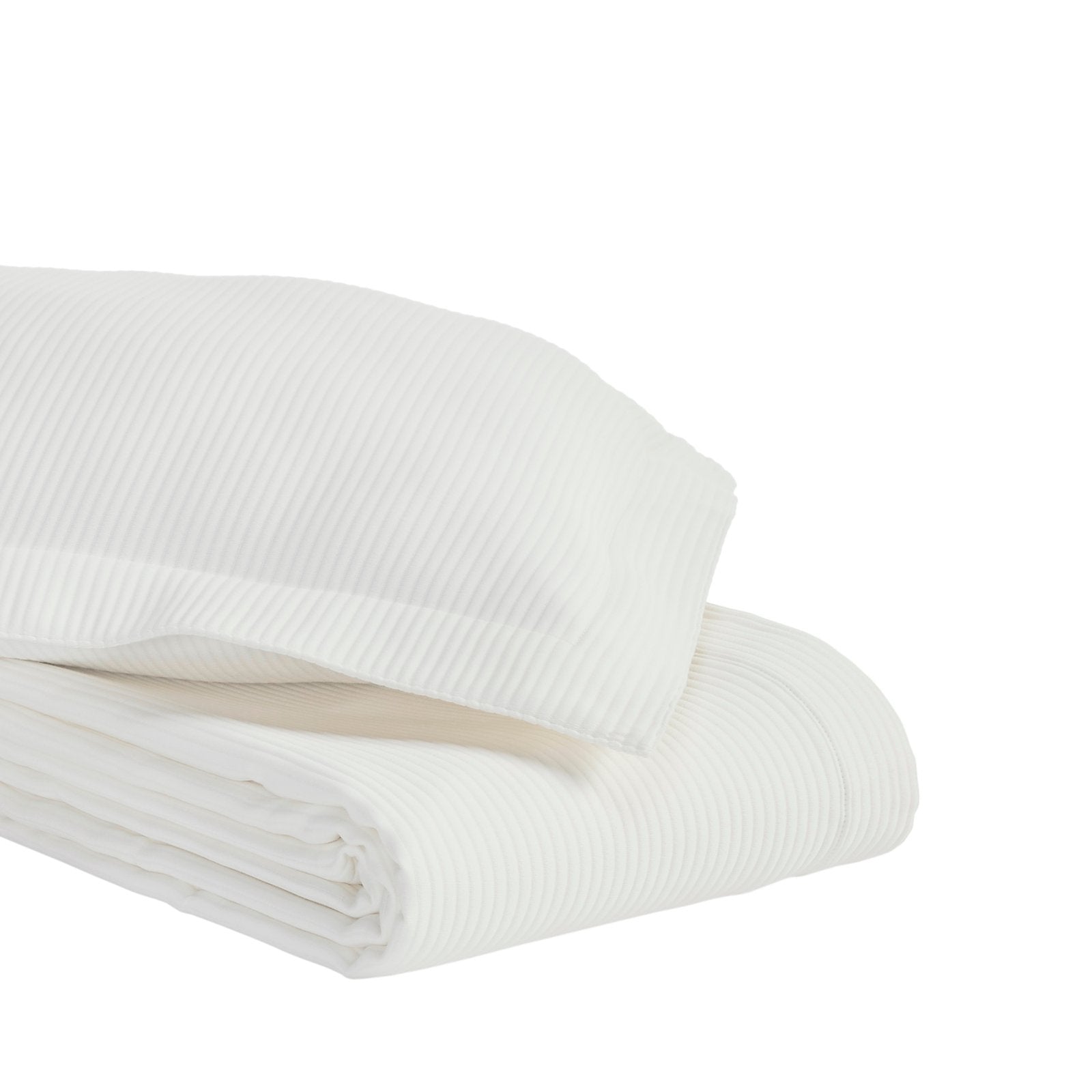CL-192-11096_5|Neatly folded white striped coverlet and matching pillow, highlighting its crisp texture and quality fabric for bedding.