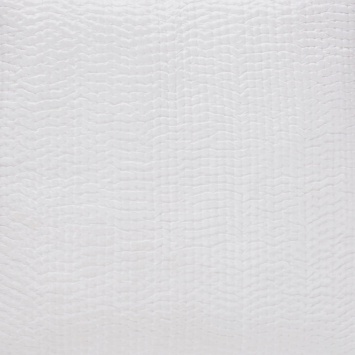 ES-165-2626_3|Close-up of a white quilted coverlet fabric. Features a small, dense grid pattern with prominent vertical stitching and soft, woven texture.