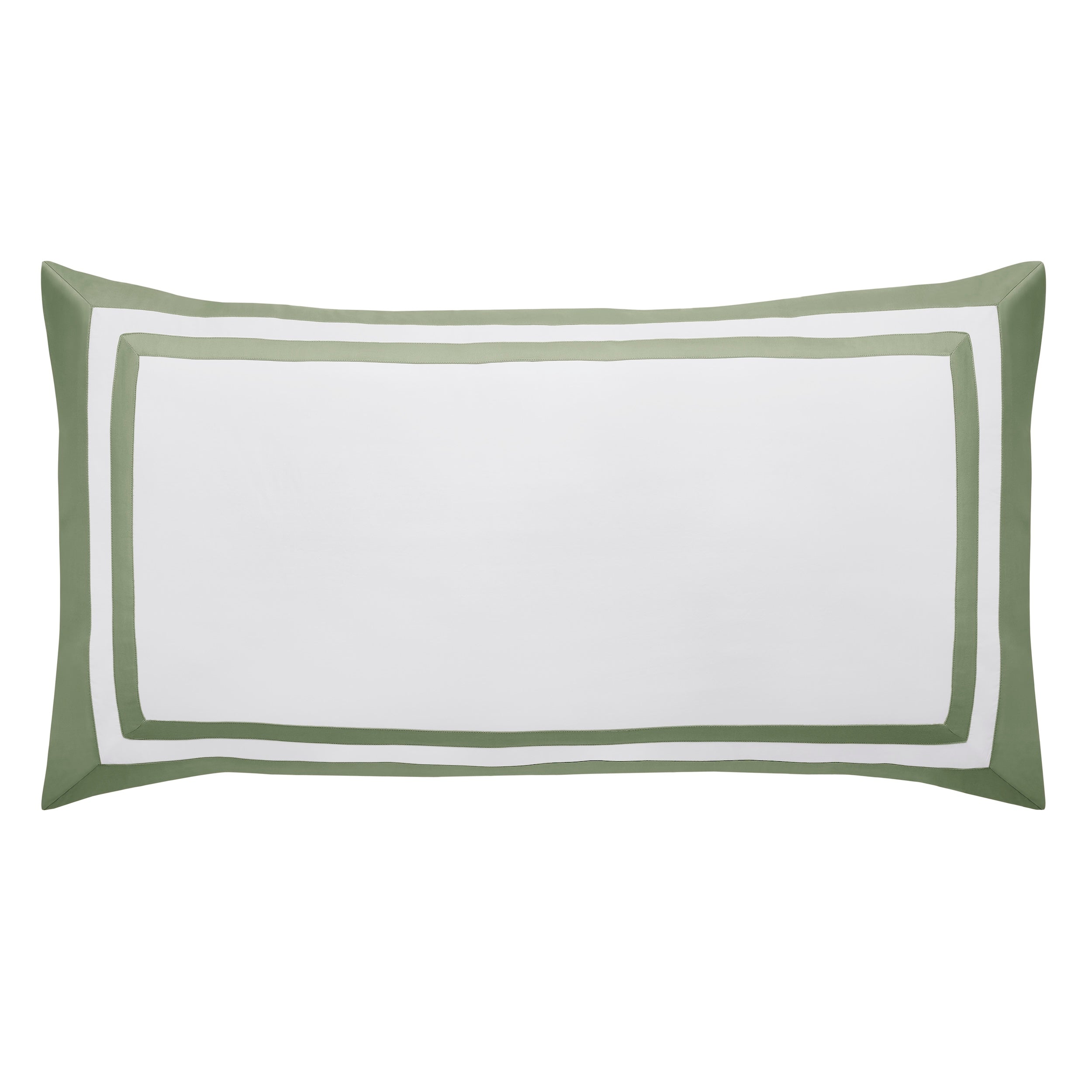 KS-062-2036_1|White duvet cover with elegant green double border trim, luxurious 100% cotton sateen for sophisticated bedding.