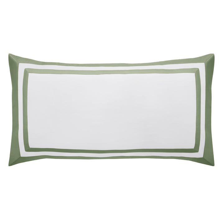 KS-062-2036_1|White duvet cover with elegant green double border trim, luxurious 100% cotton sateen for sophisticated bedding.