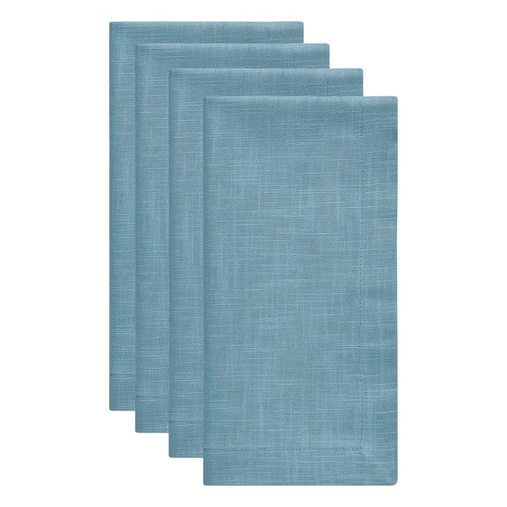 NP-4802-2020_2|Four folded teal blue cloth napkins, perfect for elegant dining and everyday use. Durable, reusable fabric napkins for any table setting.