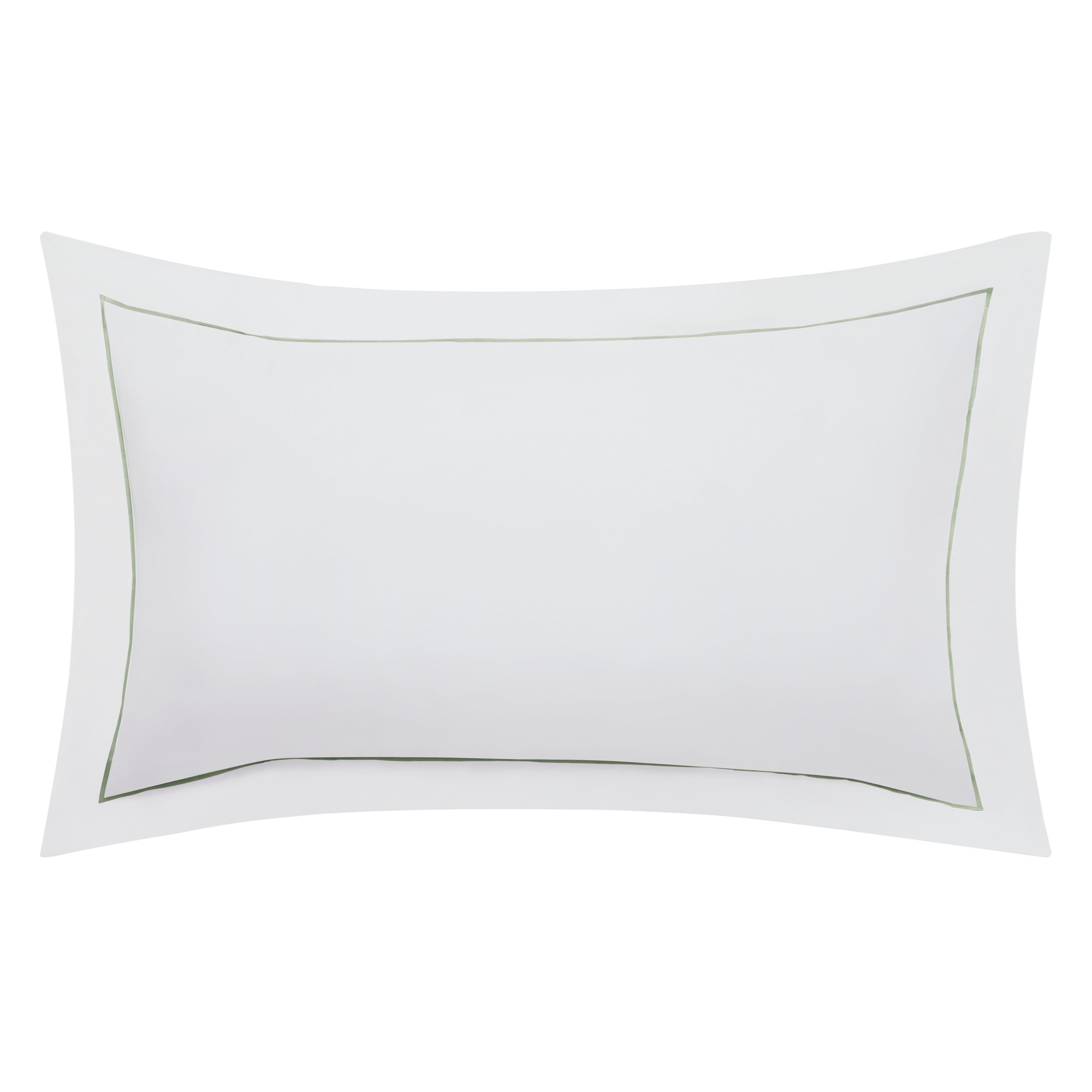 KS-057-2036_1|Elegant white duvet cover pillow sham with thin olive green embroidered border. Luxurious, soft, breathable, premium hotel quality.
