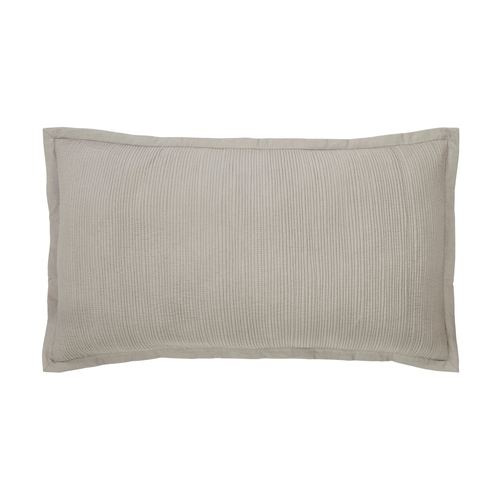 KS-162-2036_1|Neutral light beige quilted pillow sham with textured vertical stitching. Soft, elegant bed linen for a cozy bedroom decor.