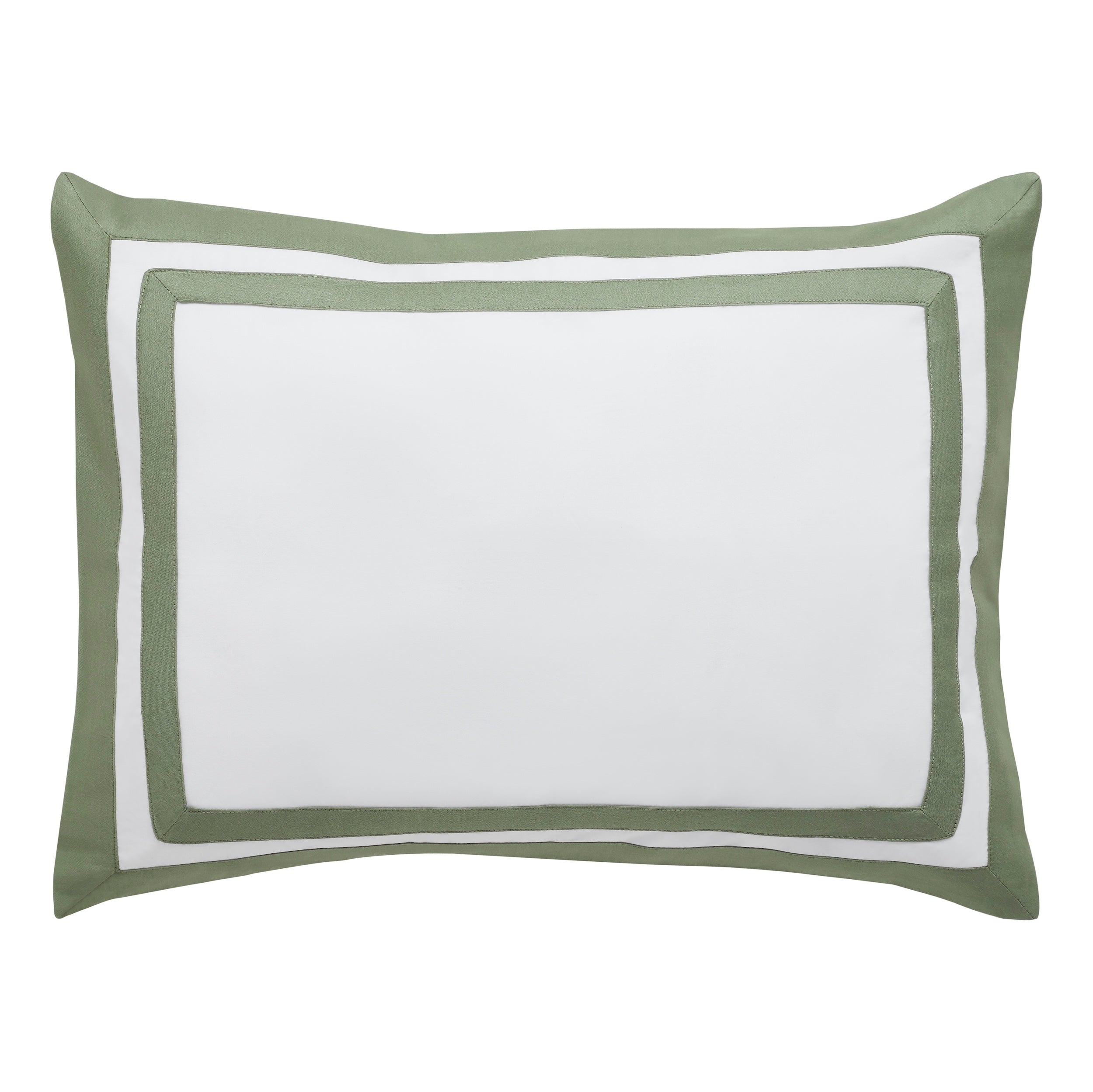 BS-062-1216_1|Elegant duvet cover matching pillow sham, crisp white with a sophisticated green and white layered border design. Premium bedding.