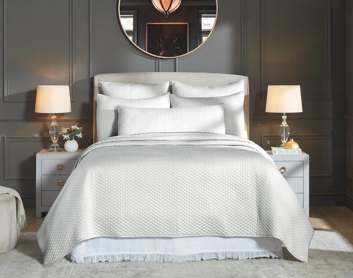 CL-266-11096_1|Elegant bedroom featuring a light gray diamond quilted coverlet, matching pillows. Luxurious bedding for sophisticated home decor.
