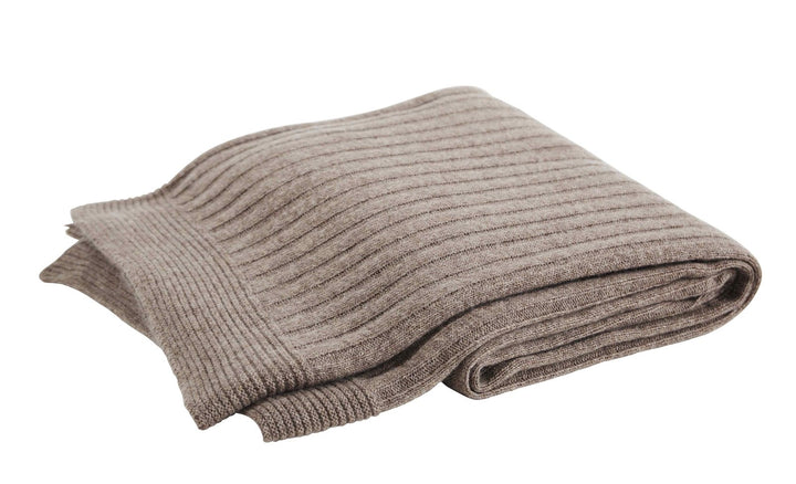 TW-901B-5070_2|Folded, soft ribbed brown throw blanket, ideal for adding texture and comfort to any living space or bedroom.