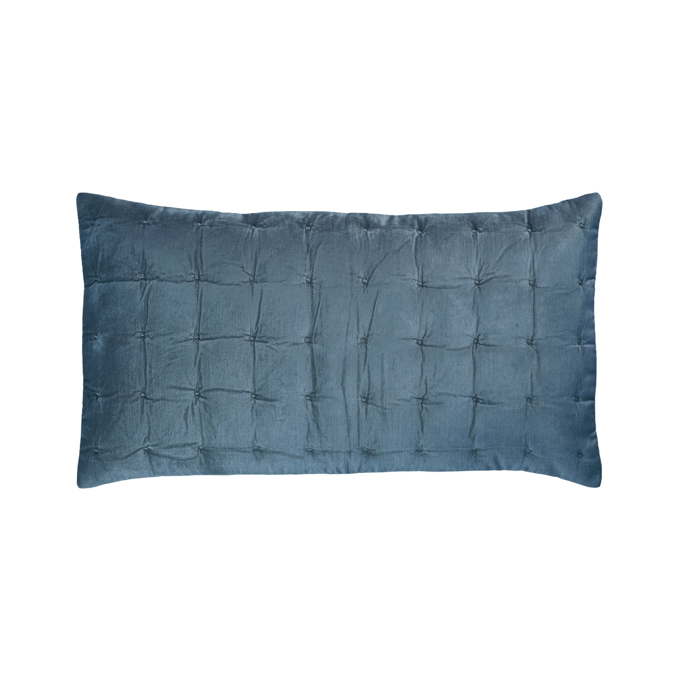KS-310-2036_1|Soft muted blue velvet quilt pillow sham with tufted square quilting, bringing serene comfort to any bedroom.