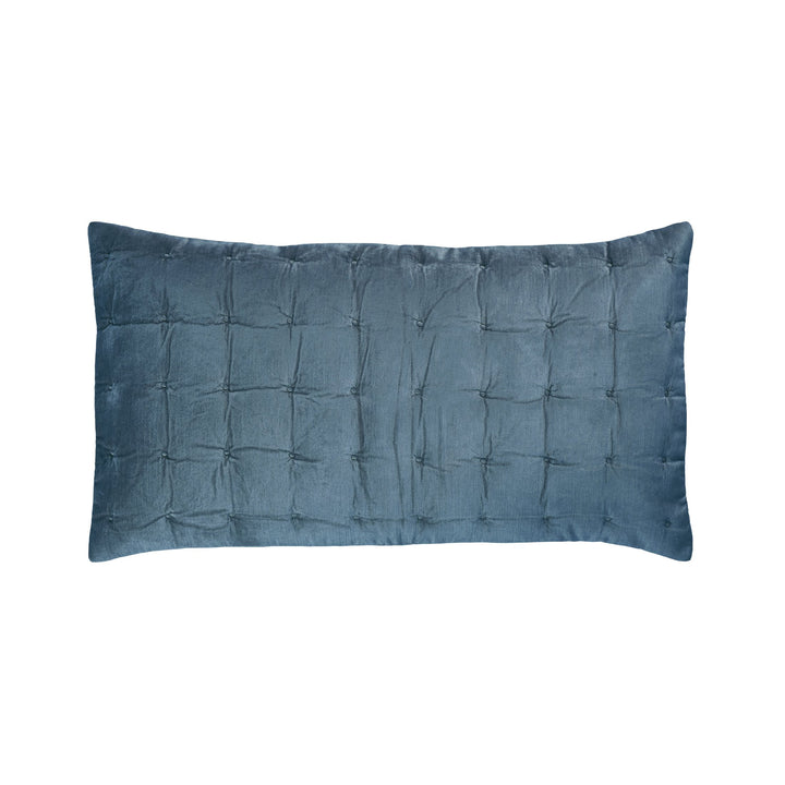 KS-310-2036_1|Soft muted blue velvet quilt pillow sham with tufted square quilting, bringing serene comfort to any bedroom.