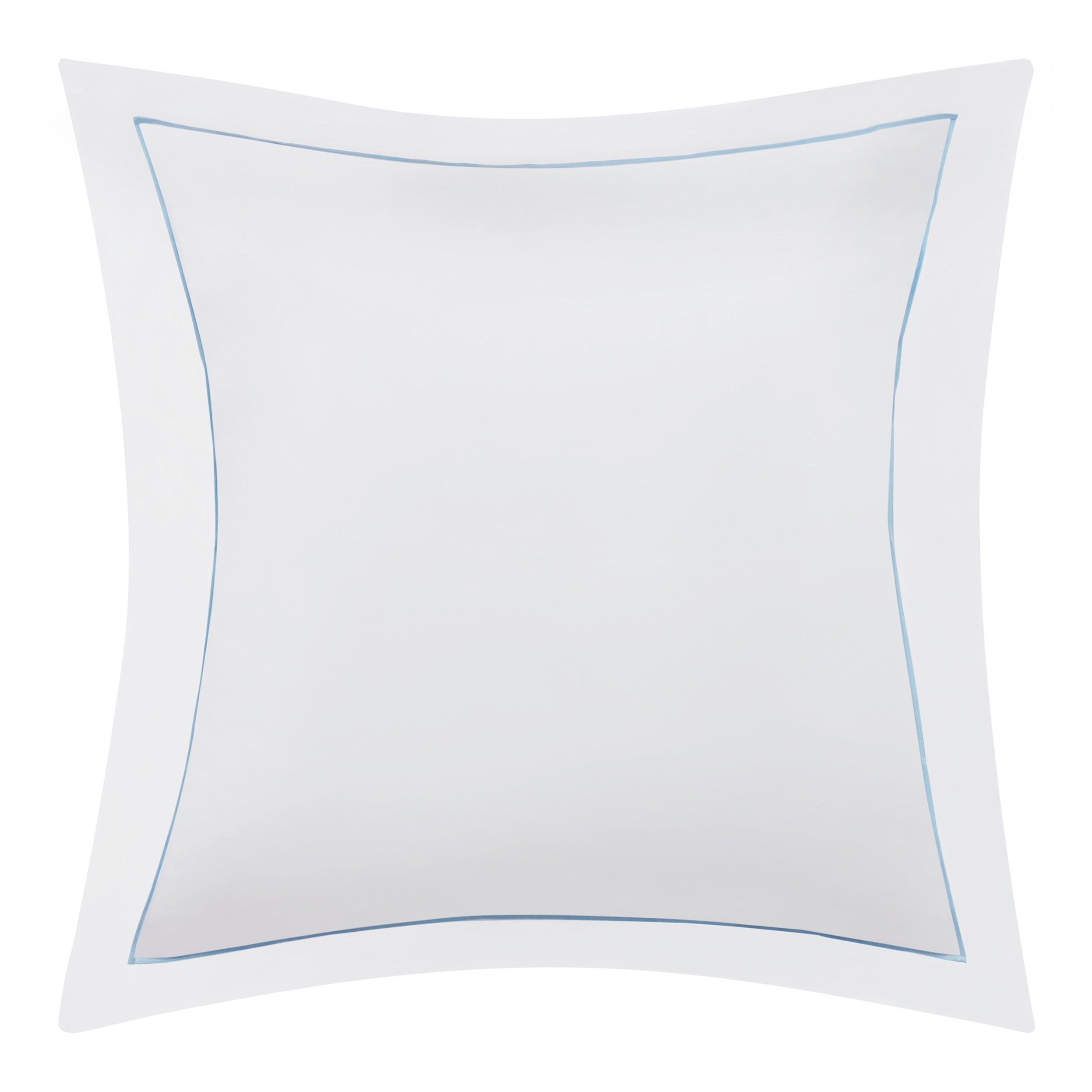 ES-055-2626_1|White cotton sateen duvet cover featuring elegant light blue embroidered piping, premium quality bedding for ultimate comfort.