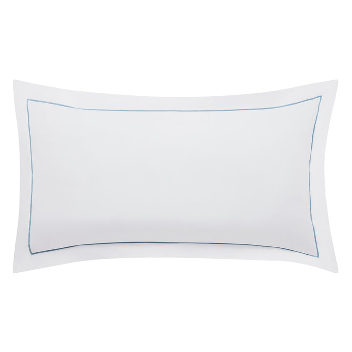 KS-055-2036_1|Crisp white duvet cover with elegant light blue embroidered border, luxurious hotel-quality bedding for modern bedrooms.