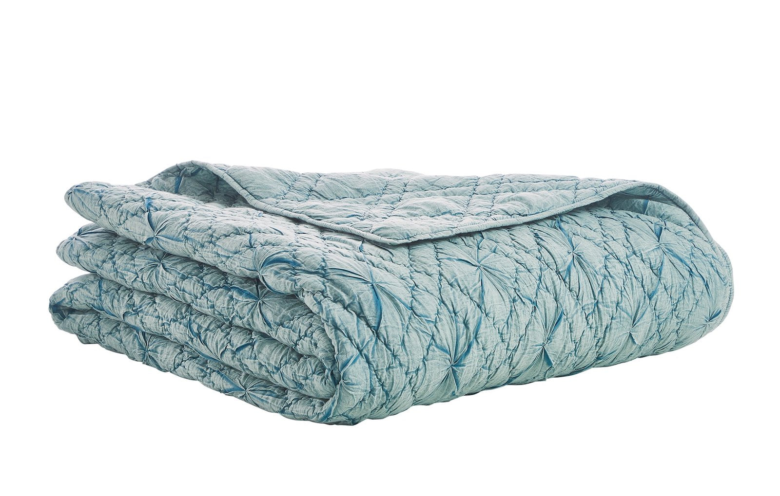 QT-365-11096_5|Folded teal geometric quilted quilt, showcasing intricate texture and soft fabric. Perfect for modern bedding.