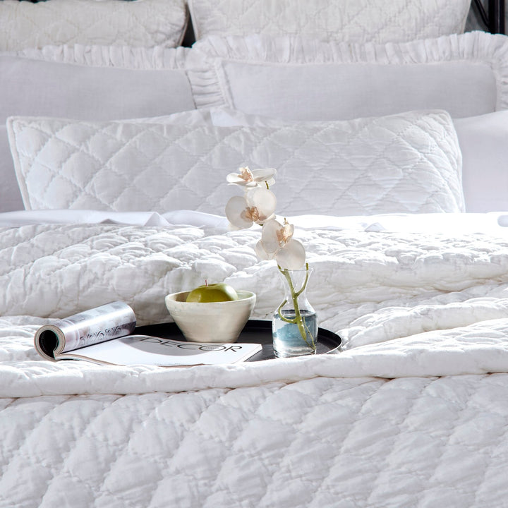 QT-343-X_2|Plush white diamond-quilted quilt offering soft texture and comfort. Perfect for a cozy and elegant bed layering.
