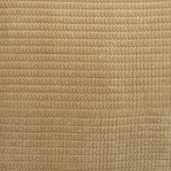 DE-267-3137_5|Close-up of gold beige quilted velvet coverlet fabric, soft plush texture with elegant stitching, luxurious bedding.