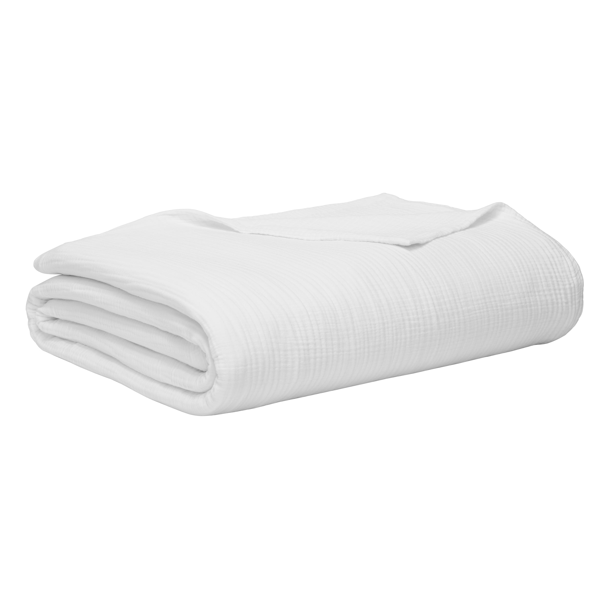 BL-861-9496_8|Elegantly folded white crinkled cotton blanket with a soft texture, offering versatile comfort as a cozy throw or bedding layer.
