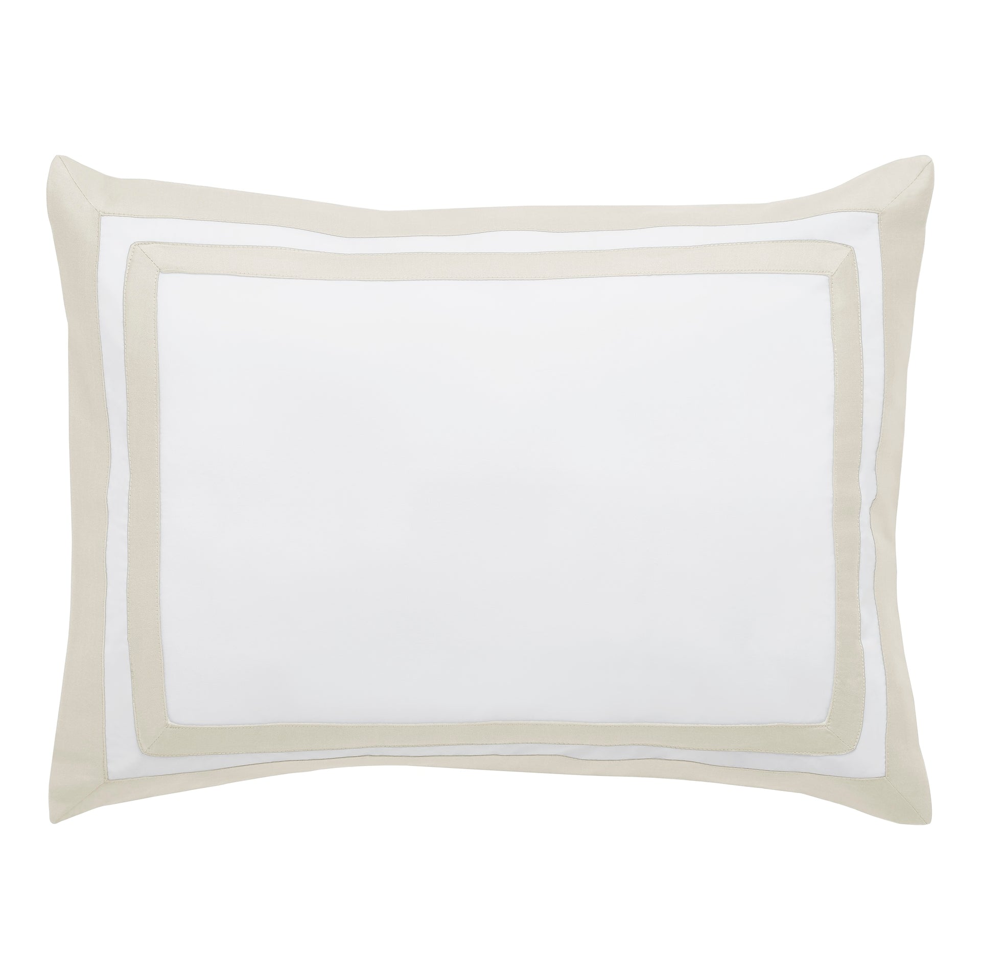 BS-061-1216_1|Elegant white duvet cover featuring chic light beige triple-band trim border, offering sophisticated bedroom decor. Luxurious comfort.