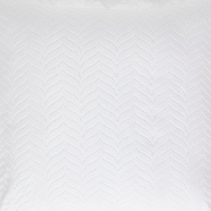 CL-194-9496_7|Close-up of a white quilted coverlet with a subtle chevron leaf pattern, showcasing plush texture and modern design.