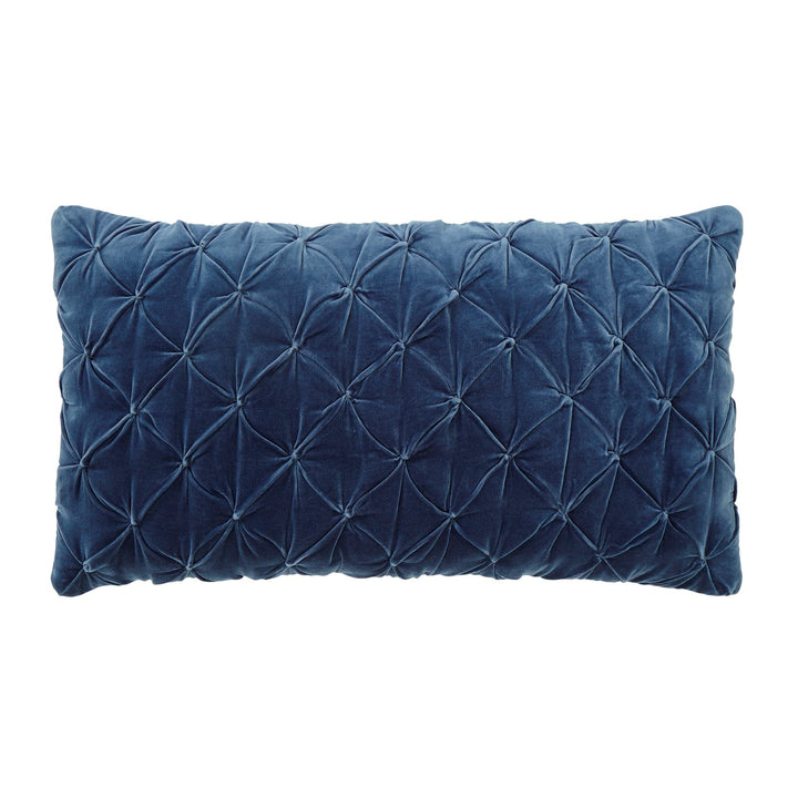 KS-326-2036_1|Luxurious navy blue velvet quilted decorative pillow with striking geometric pattern, enhancing any modern living space.