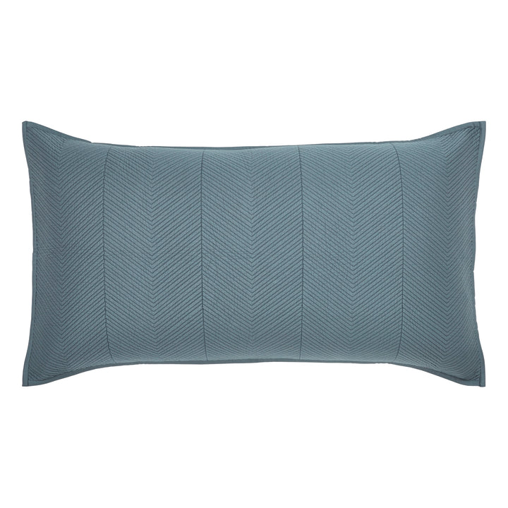 KS-261-2036_1|Rectangular dark blue quilted coverlet pillow sham with vertical chevron pattern, elegant bedding accent.