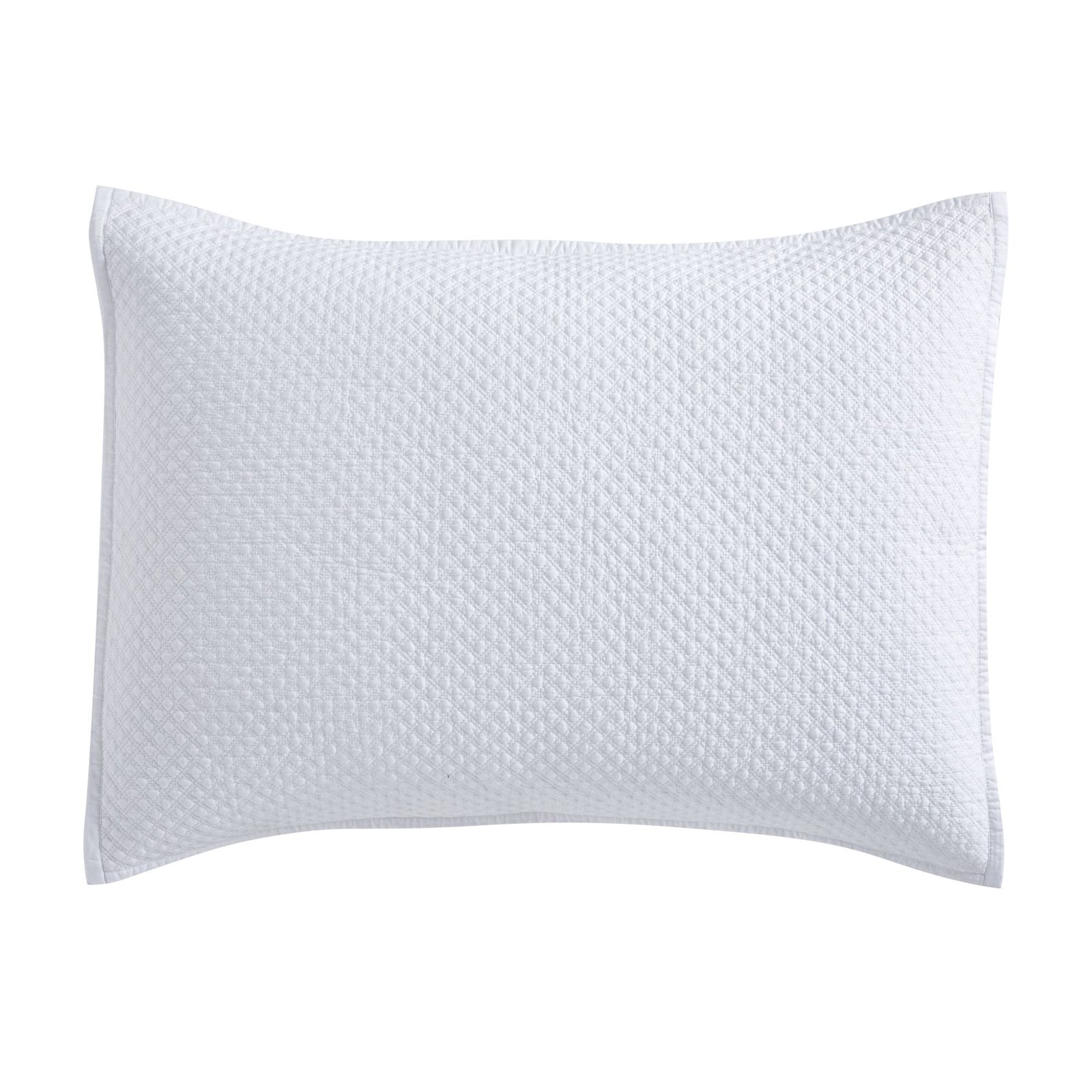 SS-200-X_1|White diamond quilted pillow sham, a stylish complement to a matching bedspread, offering texture and modern bedroom appeal.