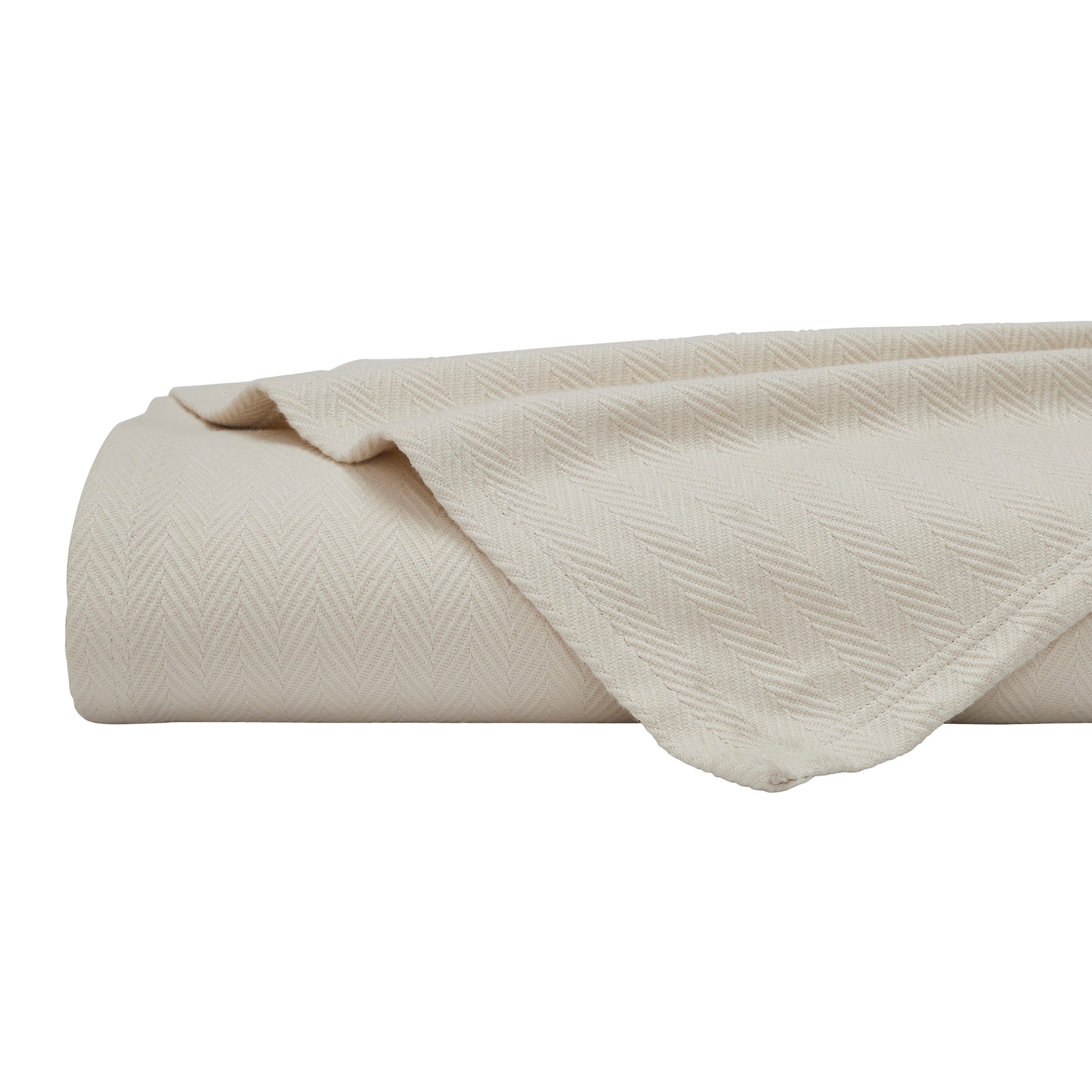 BL-866-11096_6|Soft, cozy cream herringbone cotton blanket, neatly folded. Perfect bed throw for comfort and elegant bedroom decor.