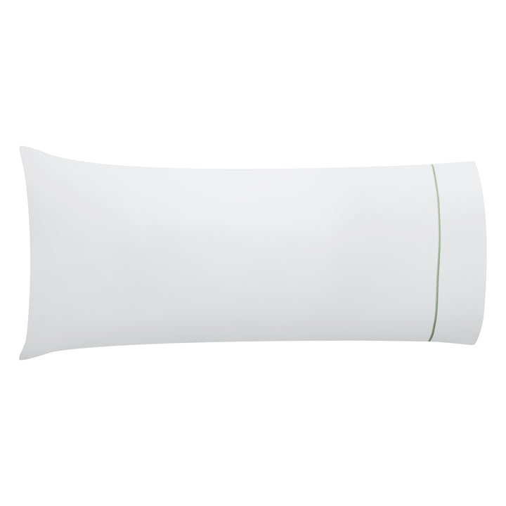 AKP-532-2040_1|Individual soft white 100% cotton pillowcase featuring a delicate light green stripe, ensuring comfortable sleep.