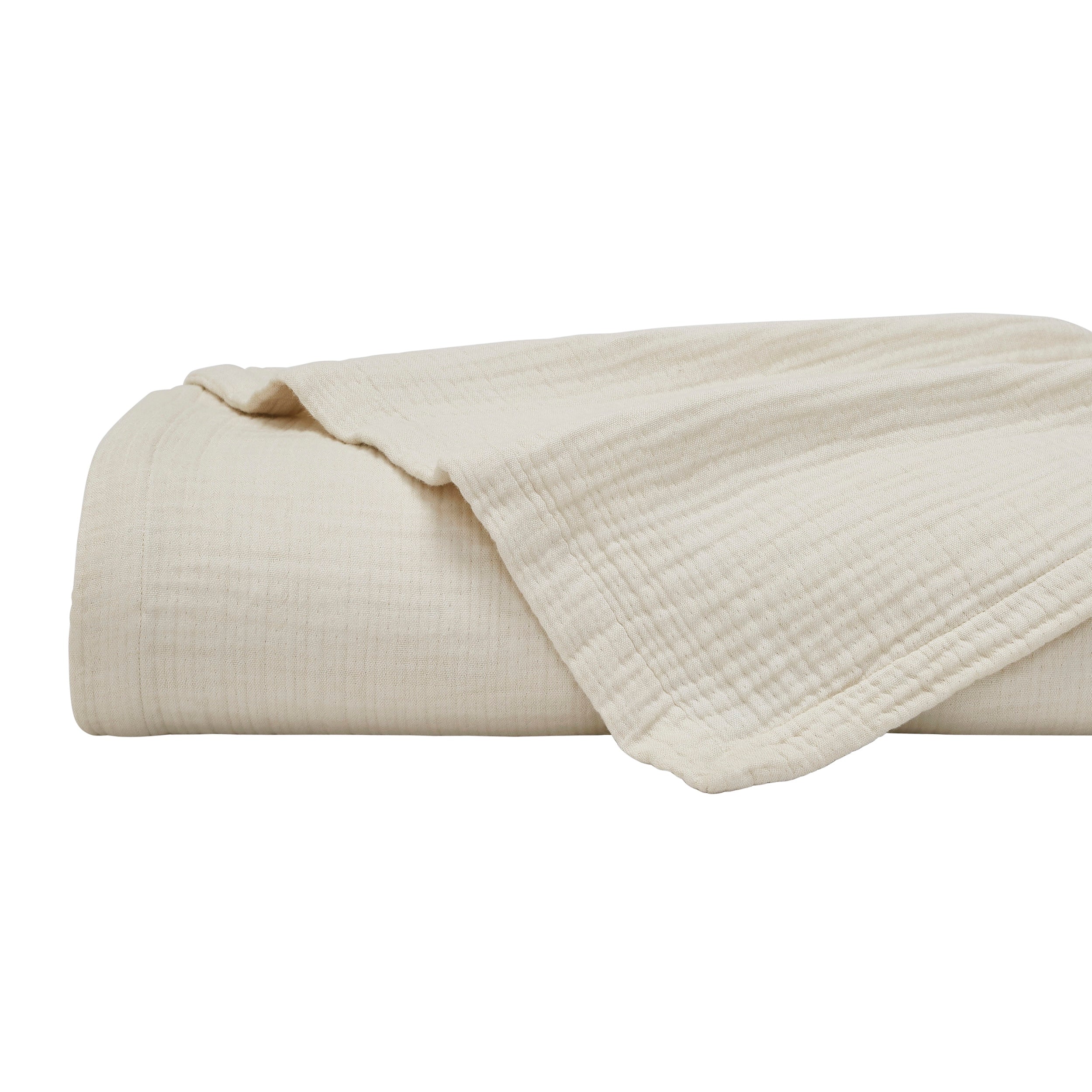 BL-862-9496_6|Soft cream textured blanket, neatly folded for cozy comfort. Ideal for bedroom or living room decor, providing warmth and style.