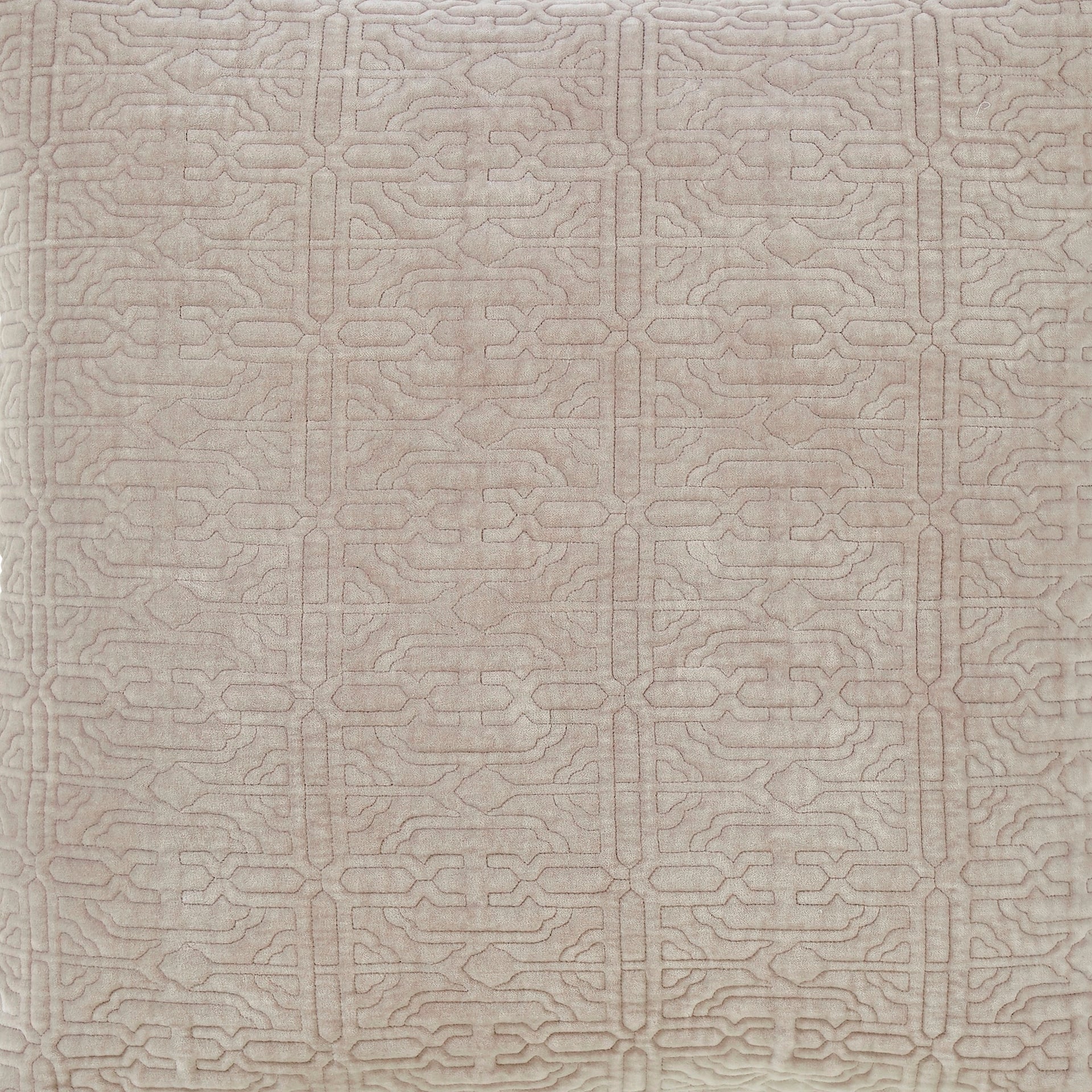 SWT-331-7.8_1|Soft blush velvet fabric featuring an intricate geometric pattern, ideal for decorative pillows, luxury throws, or stylish upholstery.