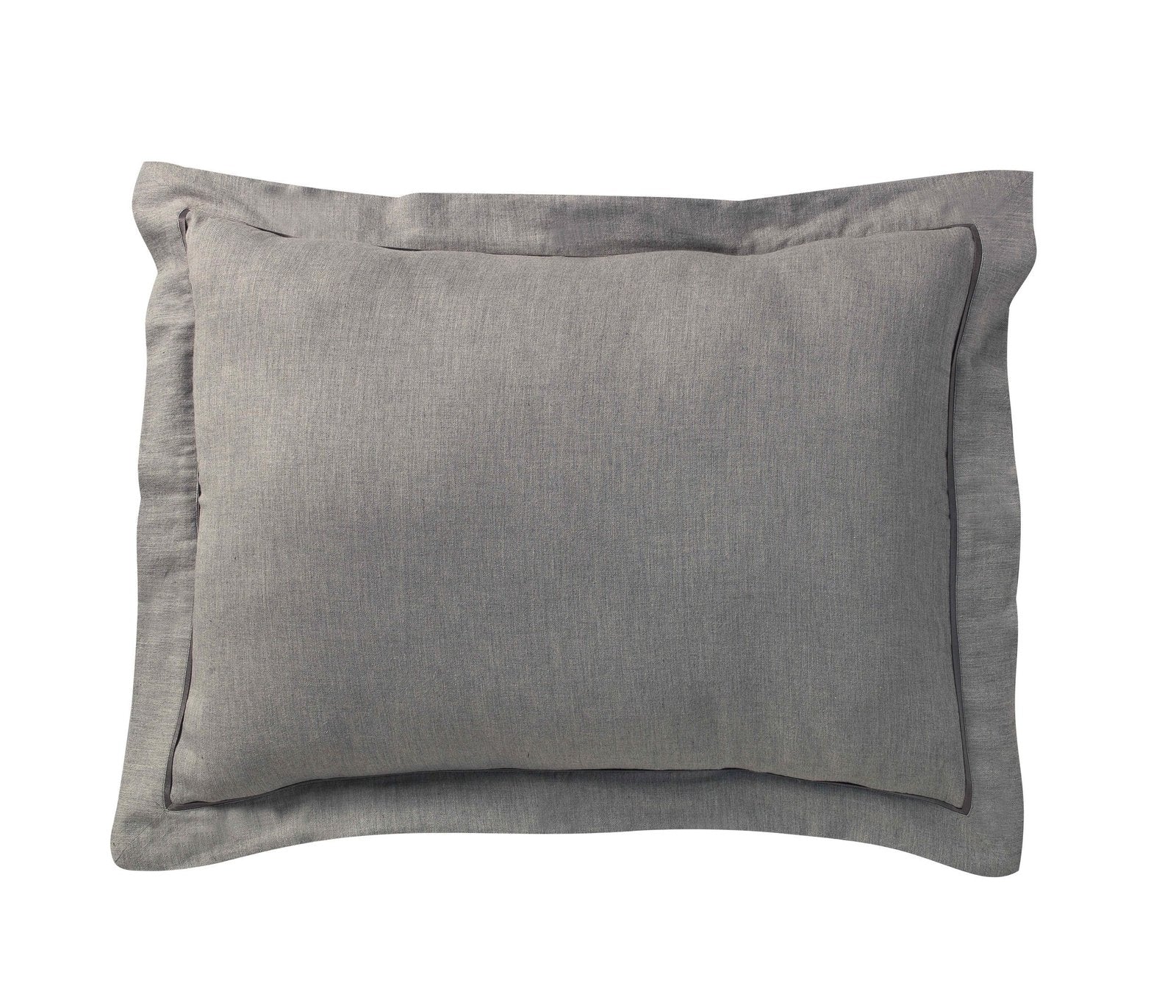 SS-011-DUP-X_1|Elegant grey linen duvet cover sham with a subtle ruffled edge, perfect for a sophisticated and comfortable bedroom decor.