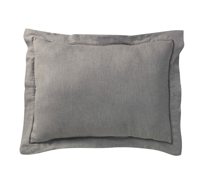 SS-011-DUP-X_1|Elegant grey linen duvet cover sham with a subtle ruffled edge, perfect for a sophisticated and comfortable bedroom decor.