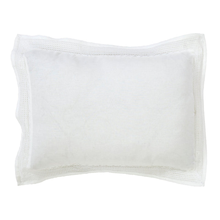 SS-020-2026_1|Elegant white duvet cover sham with delicate openwork lace trim, adding a touch of sophisticated style to any bed.