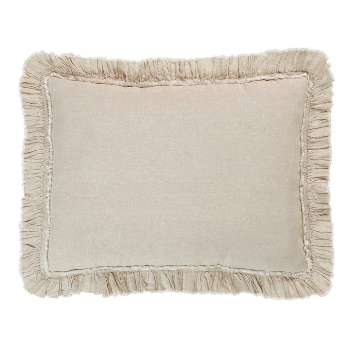 SS-018-2026_1|Natural linen duvet cover with decorative ruffled trim, offering a soft, elegant touch to your bedroom decor.