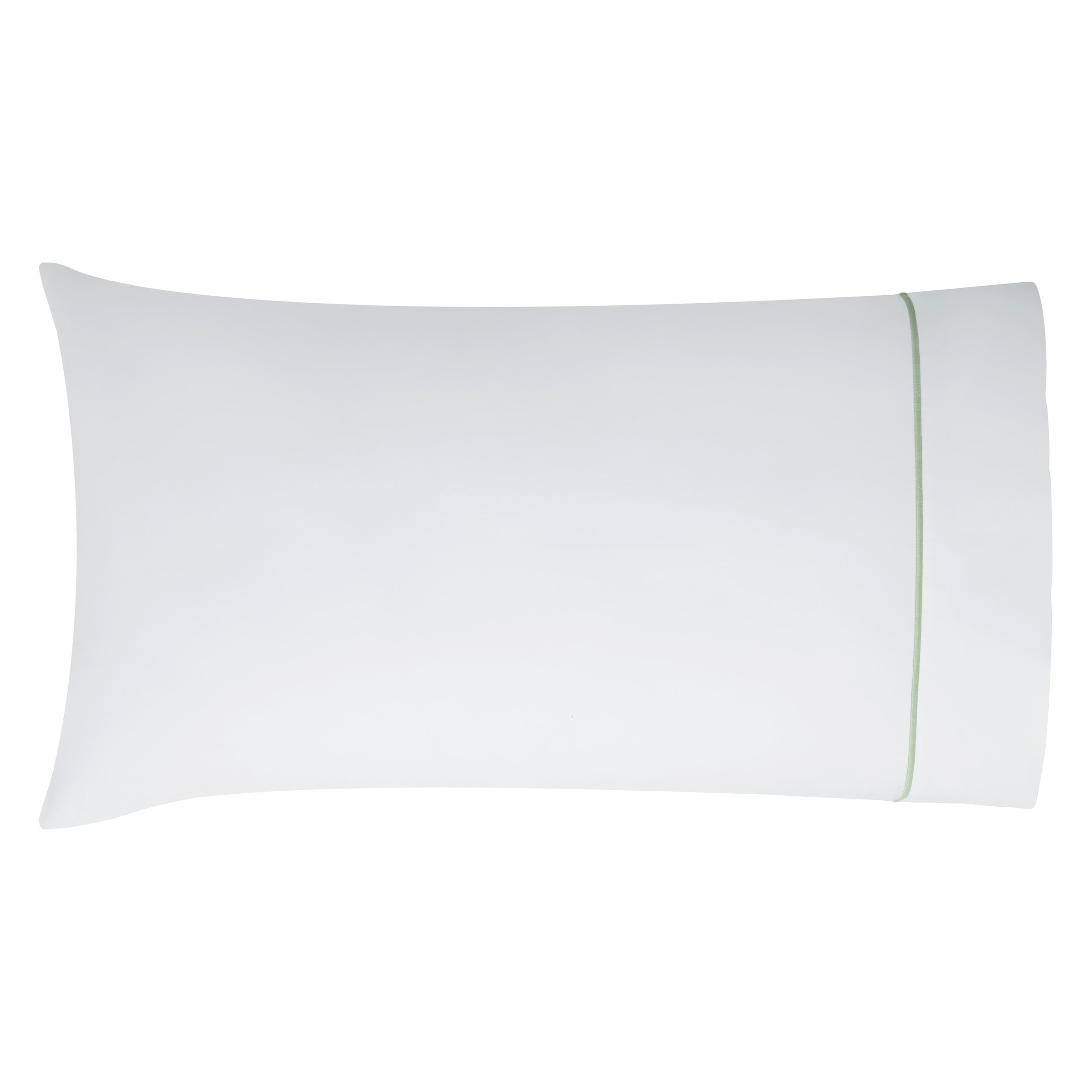 ASP-532-2032_1|Single white 100% cotton pillowcase with a fresh light green accent border. Enjoy soft, breathable, and durable cotton sheets for restful sleep.