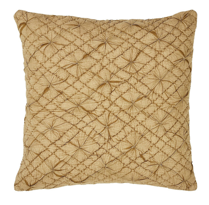 ES-364-2626_1|Elegant gold quilted decorative pillow featuring a unique textured starburst pattern, adding sophisticated accent to decor.