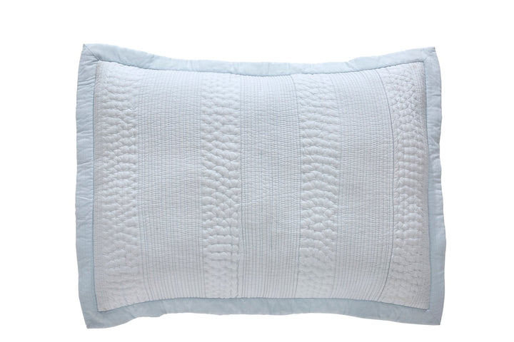 SS-257-2026-LOT1_1|Light blue quilted coverlet pillow sham, featuring distinct vertical patterned stripes. Serene bedroom accent.