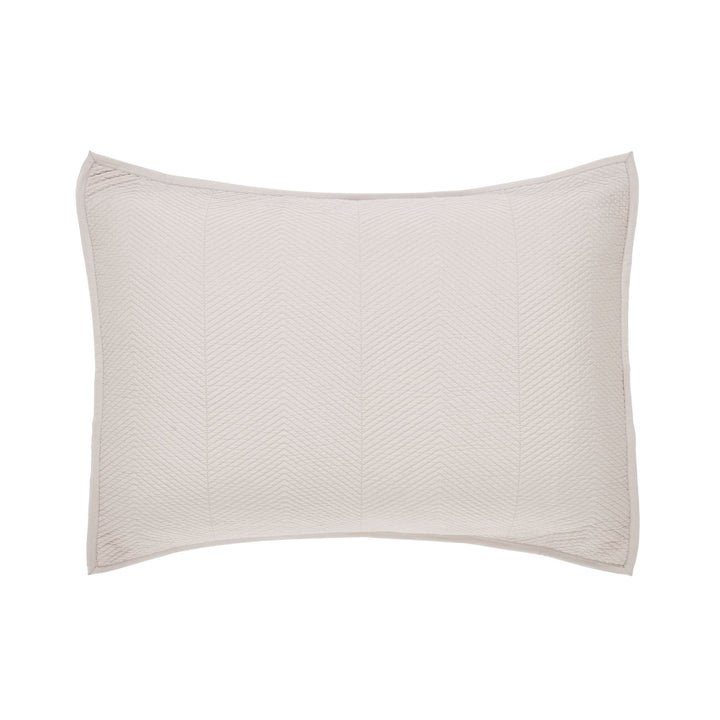 SS-171-2026_1|Soft beige quilted coverlet sham featuring a sophisticated herringbone pattern and a crisp framed border. Cozy bedding essential.