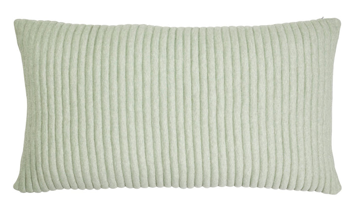 KS-370-2036_1|Soft light green rectangular lumbar pillow with ribbed corduroy texture, ideal for adding cozy comfort and a gentle accent color.